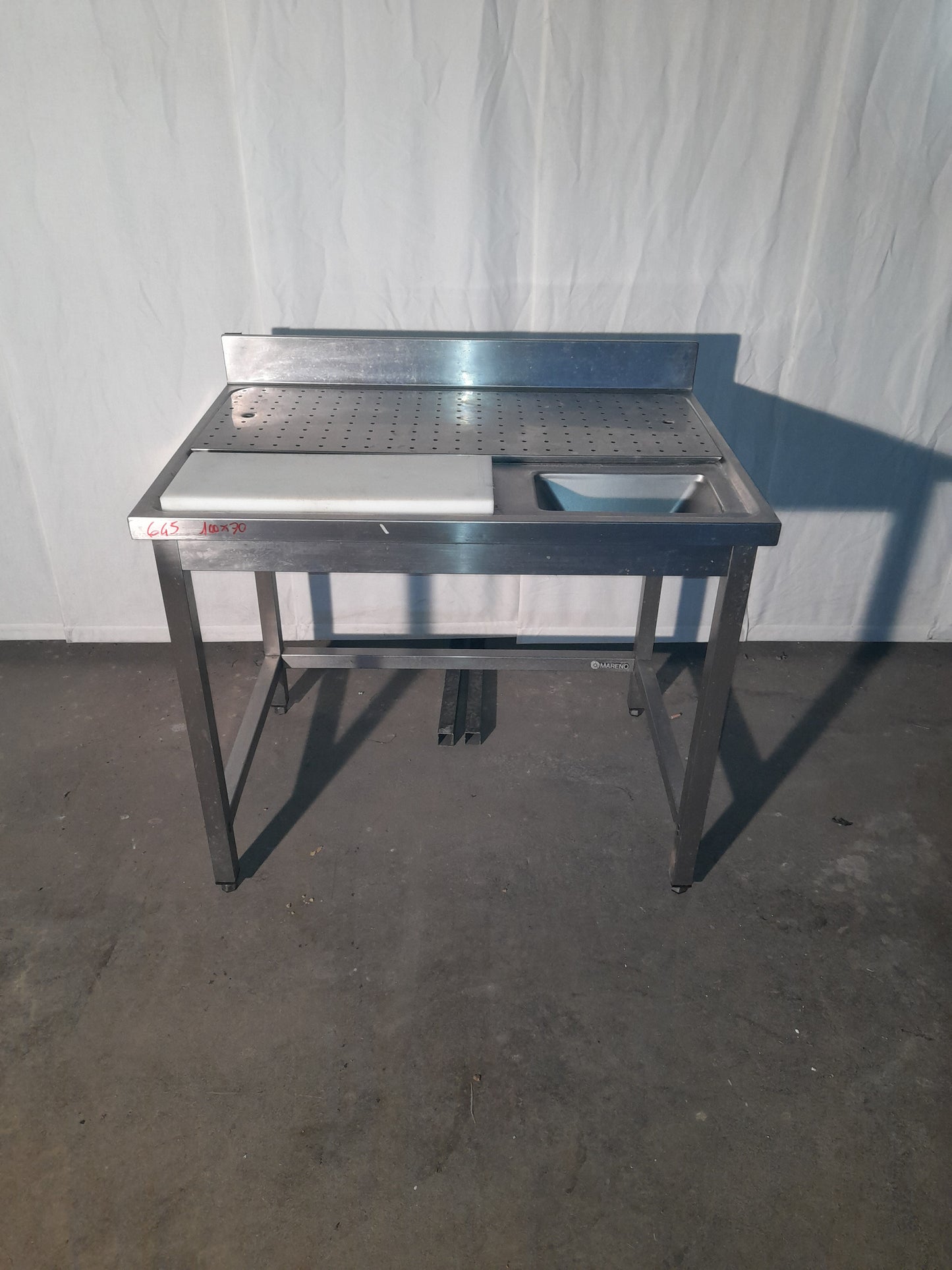 Tavolo in acciaio aisi 304 usato con foro per sbarazzo misure L 100 P 70 Alto 85 Attrezzatura da ristorazione usata Sd Service Store