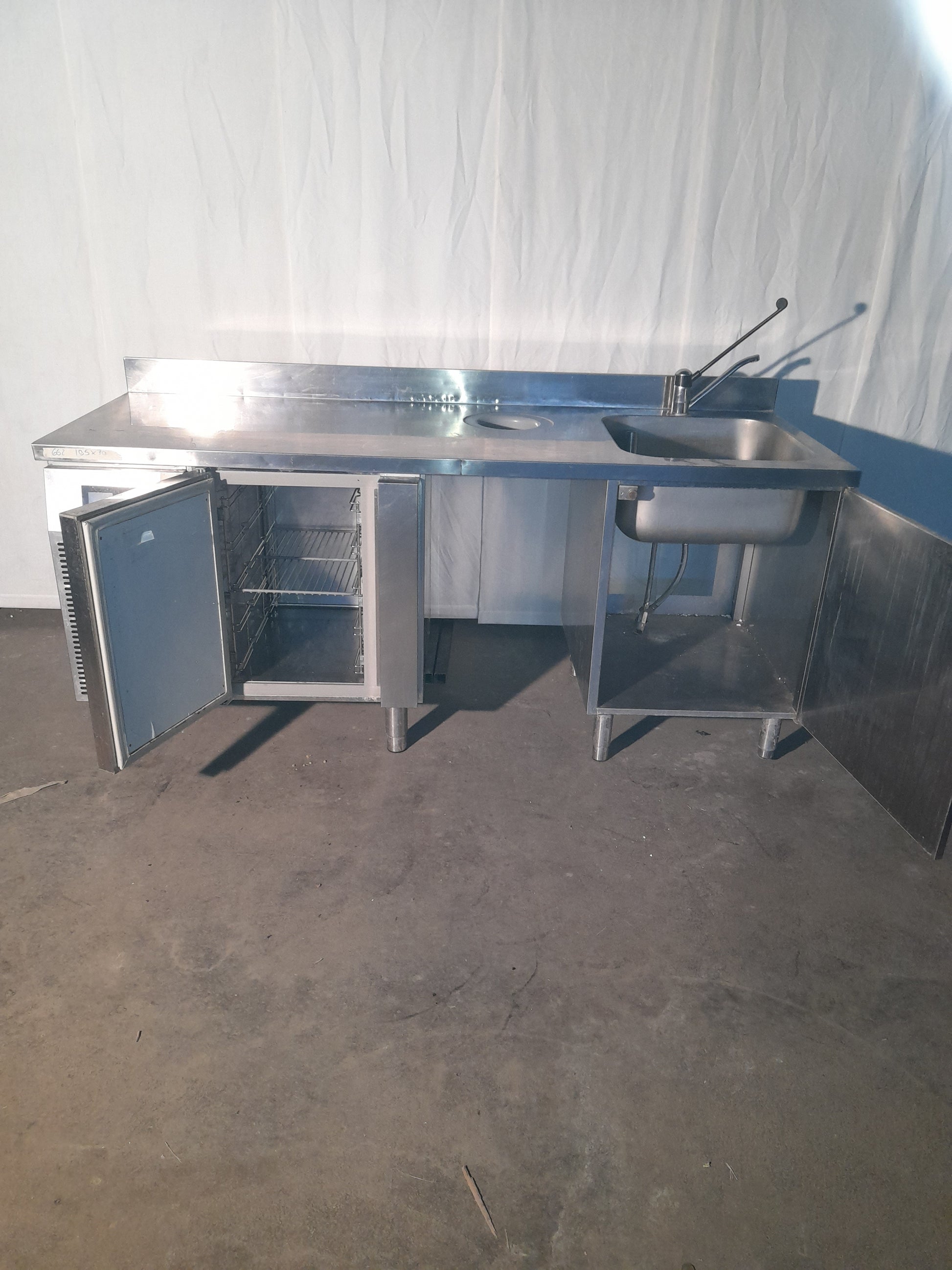 Banco frigorifero positivo usato in acciaio inox aisi 304 con 1 sportello Marca HIBER (vasca 50x50x25) misure L 195 P 70 Alto 85 Attrezzatura da ristorazione usata Sd Service Store