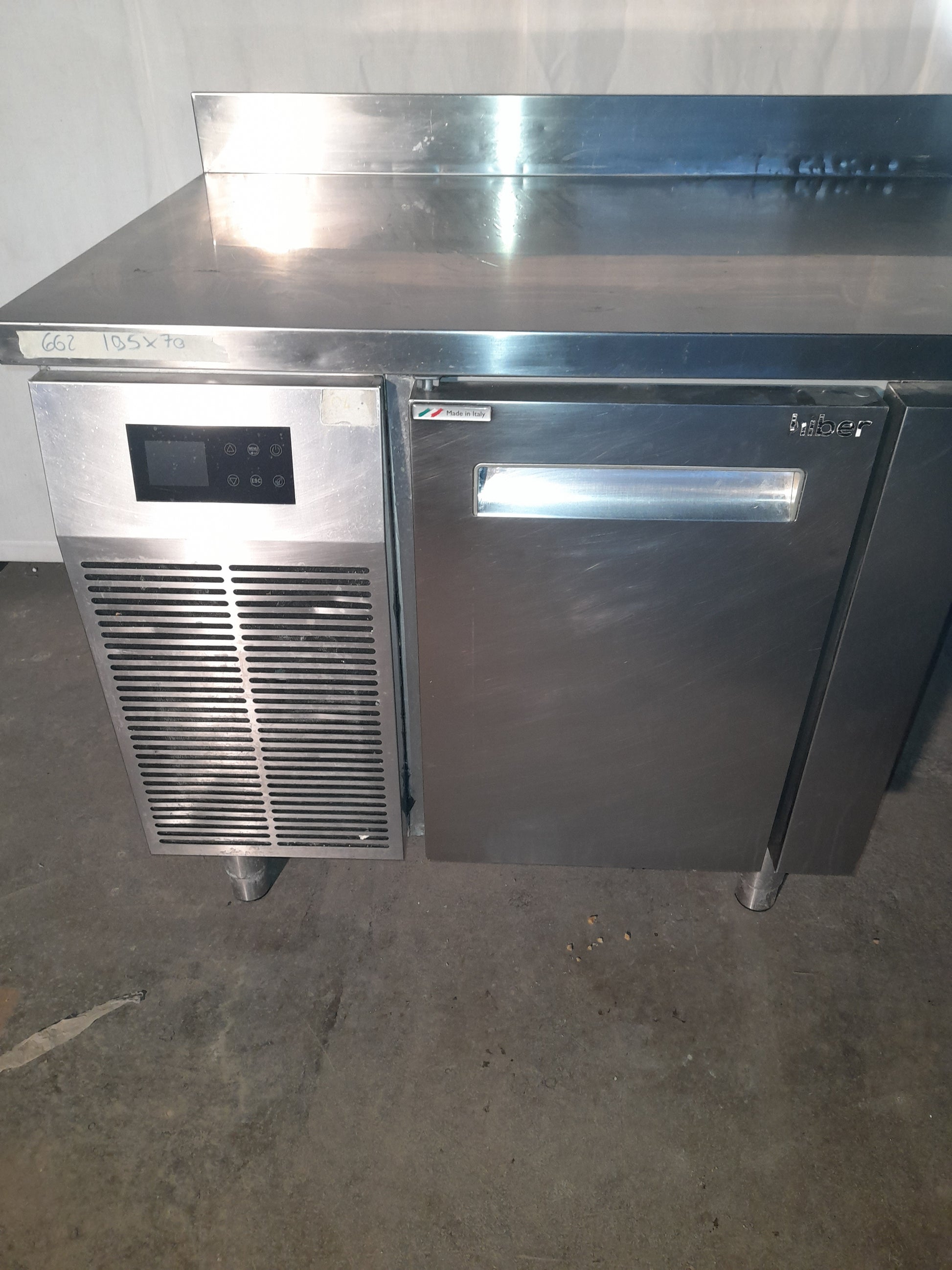 Banco frigorifero positivo usato in acciaio inox aisi 304 con 1 sportello Marca HIBER (vasca 50x50x25) misure L 195 P 70 Alto 85 Attrezzatura da ristorazione usata Sd Service Store