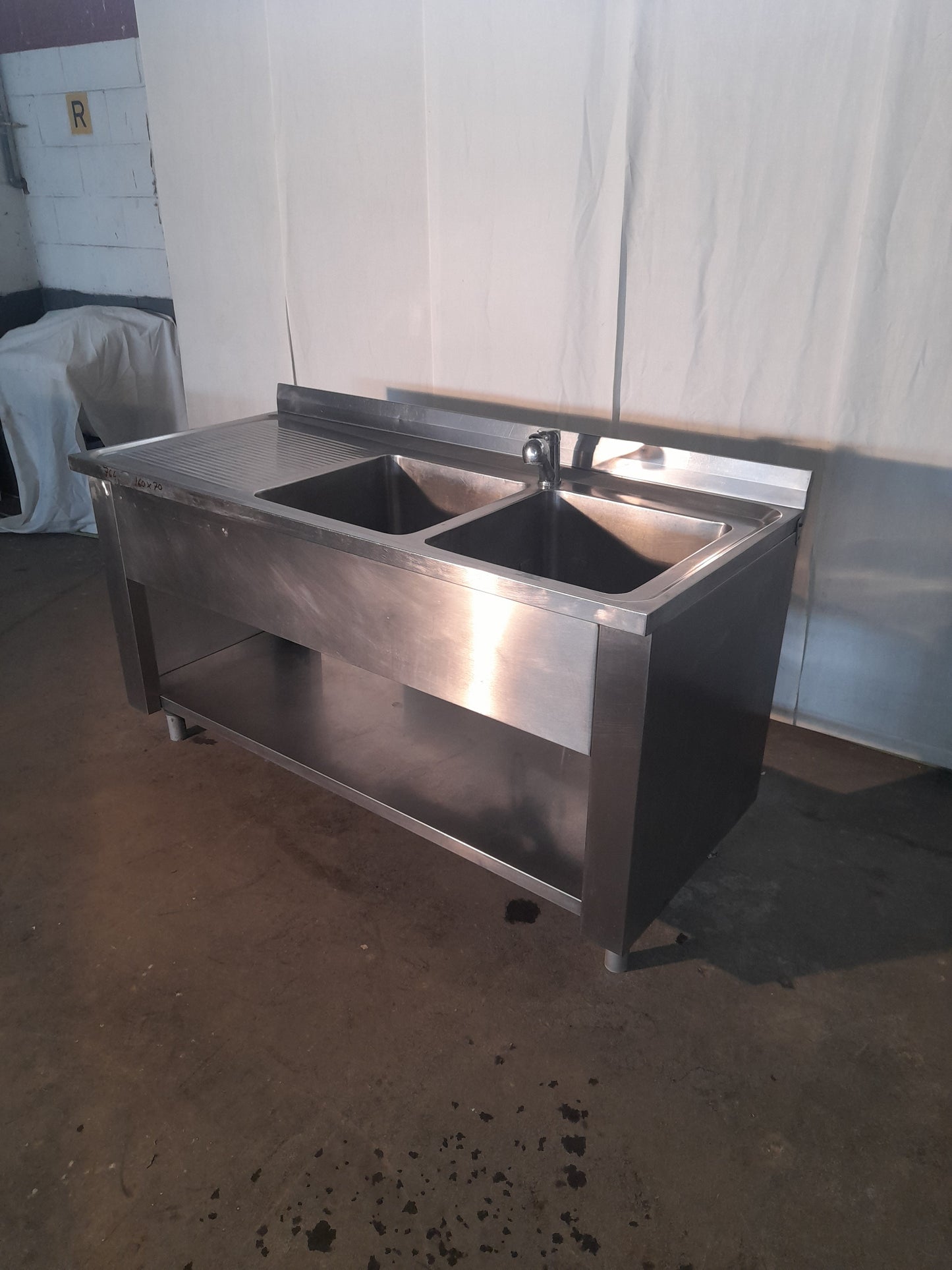 Lavandino usato 2 vasche in acciaio aisi 304 misura L 160 P 70 Alto 85 (misura vasca 45x48x35) Attrezzatura da ristorazione usata Sd Service Store
