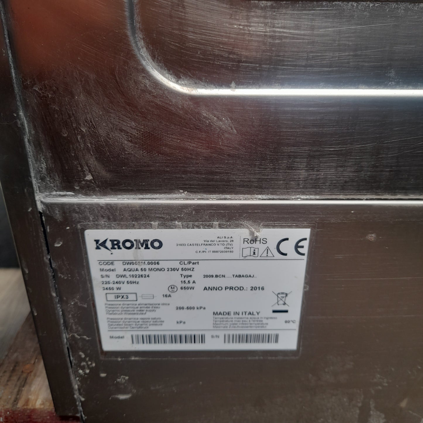 Lavastoviglie usata marca Kromo 220v ( cesto 50x 50 cm ) Misure L 60 P 60 Alta 84 Attrezzatura da ristorazione usata Sd Service Store