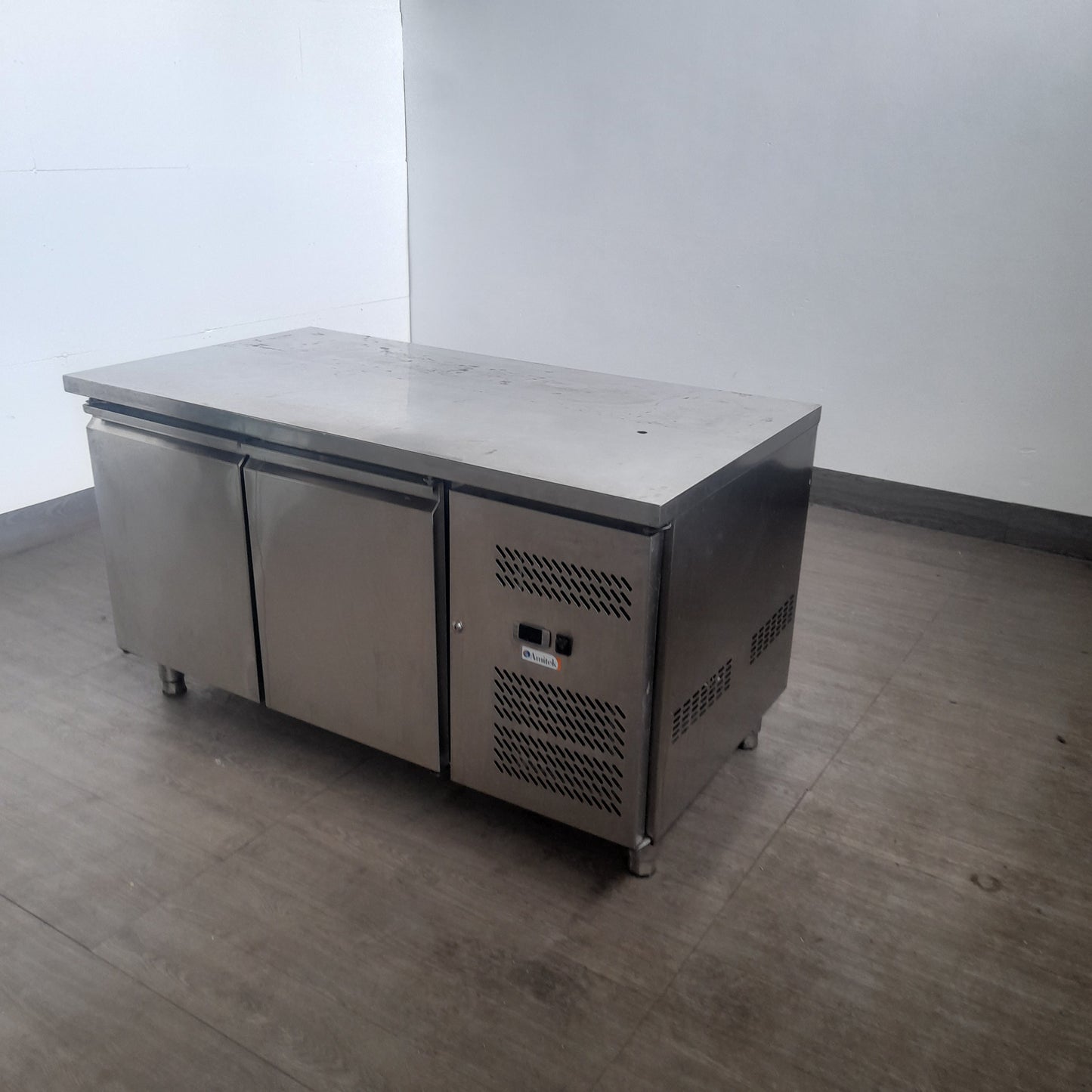 Banco frigorifero positivo usato in acciaio aisi 304 con 2 sportelli L 151 P 80 Alto 85 Attrezzatura da ristorazione usata Sd Service Store
