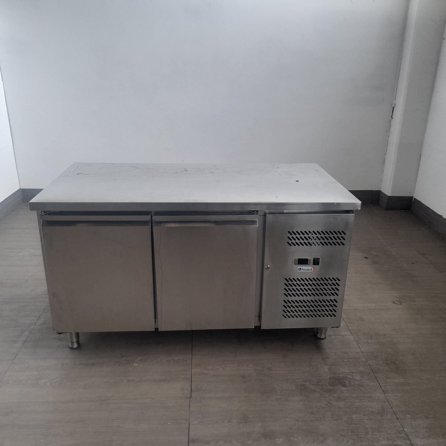 Banco frigorifero positivo usato in acciaio aisi 304 con 2 sportelli L 151 P 80 Alto 85 Attrezzatura da ristorazione usata Sd Service Store