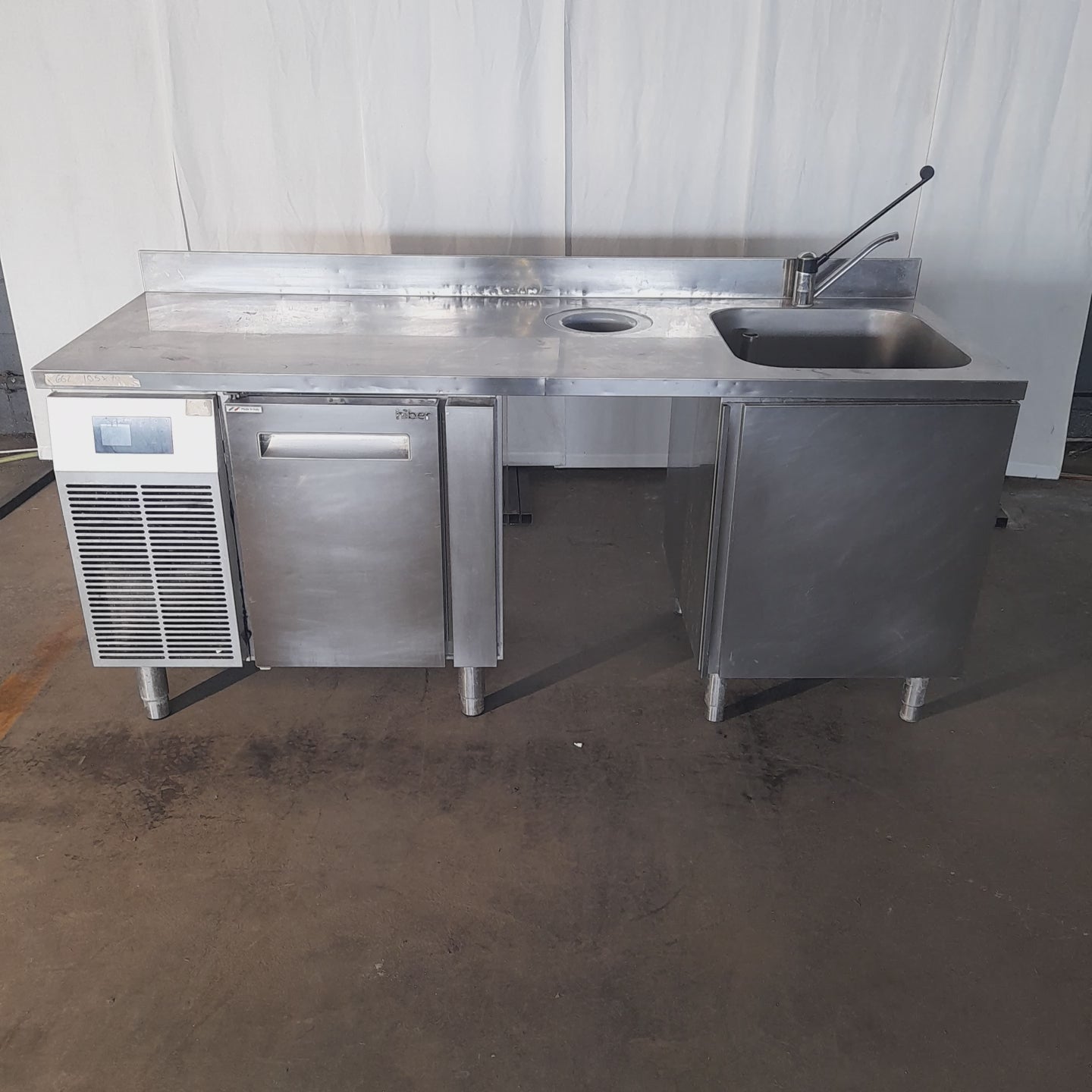 Banco frigorifero positivo usato in acciaio inox aisi 304 con 1 sportello Marca HIBER (vasca 50x50x25) misure L 195 P 70 Alto 85 Attrezzatura da ristorazione usata Sd Service Store