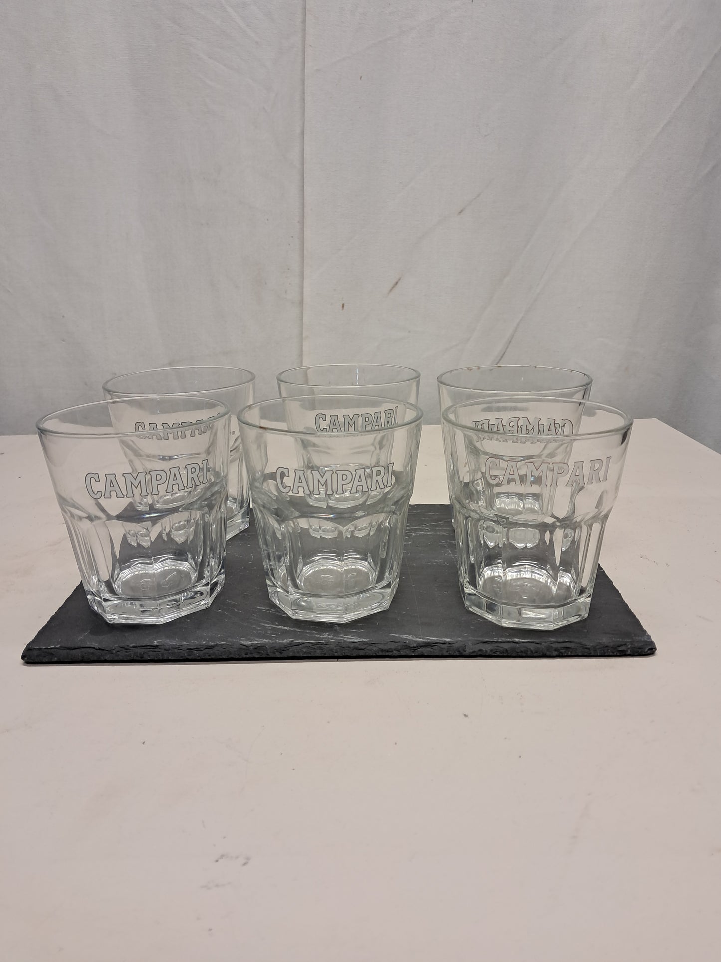 Bicchieri in vetro vintage , 36cl., Campari tumbler , 1 set da 6 bicchieri Attrezzatura da ristorazione usata Sd Service Store