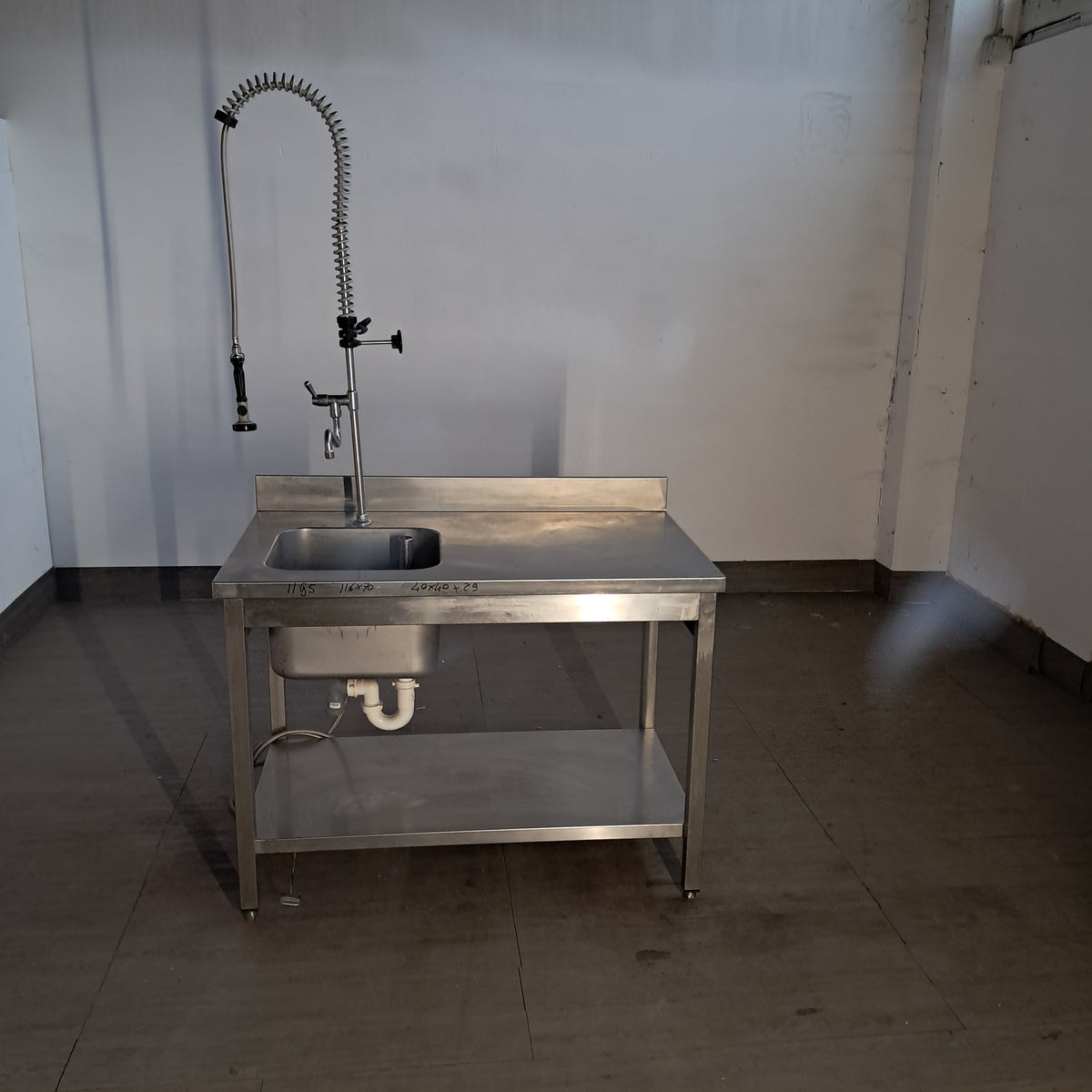 Lavandino inox AISI 304 a 1 vasca 40 × 40 × 29 cm, L 120 cm, P 70 cm, H 85 cm — usato Attrezzatura da ristorazione usata Sd Service Store