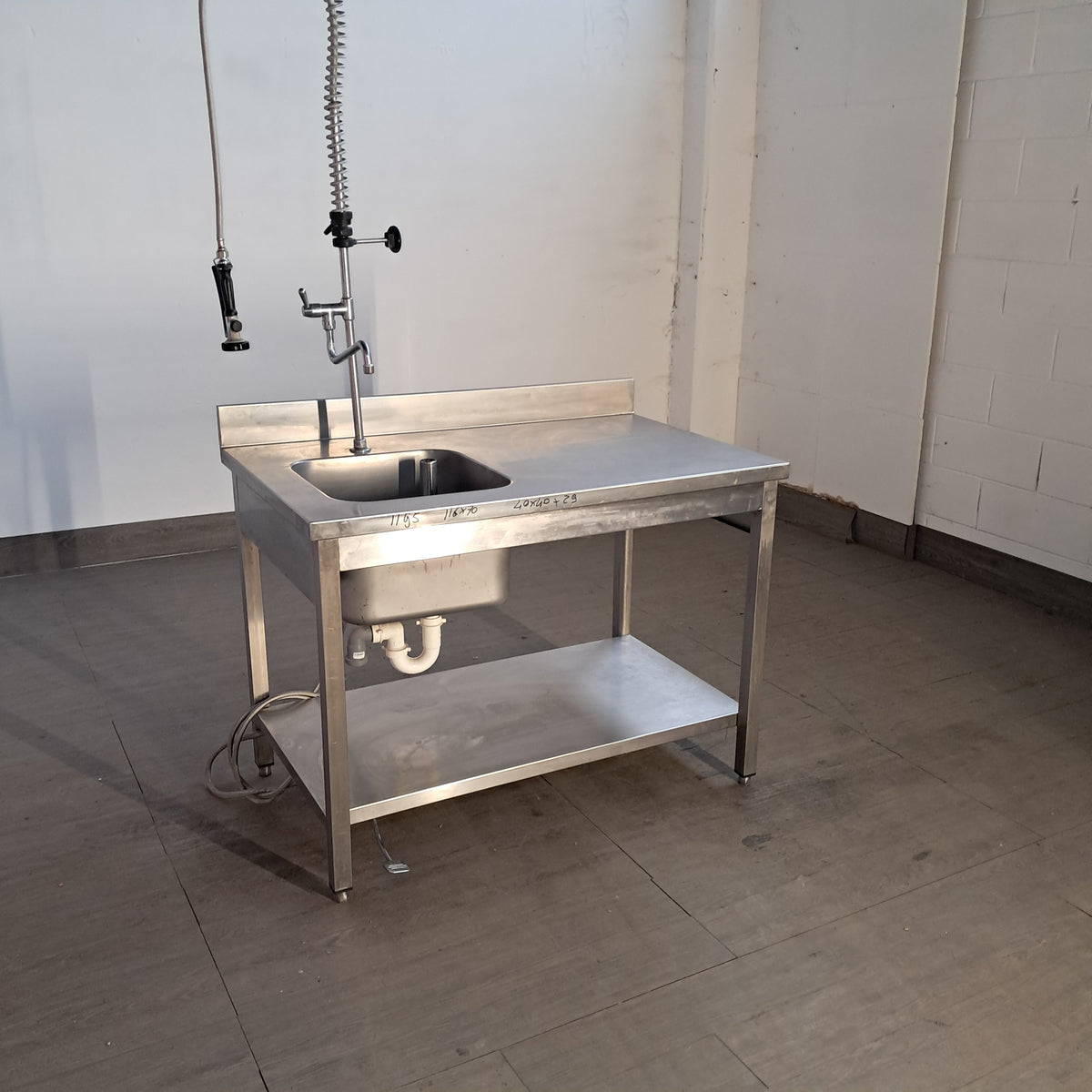 Lavandino inox AISI 304 a 1 vasca 40 × 40 × 29 cm, L 120 cm, P 70 cm, H 85 cm — usato Attrezzatura da ristorazione usata Sd Service Store