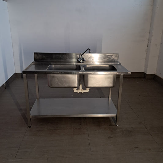 Lavandino inox AISI 304 a 2 vasche con aggancio lavastoviglie a capote, L 150 cm, P 75 cm, H 85 cm — usato Attrezzatura da ristorazione usata Sd Service Store