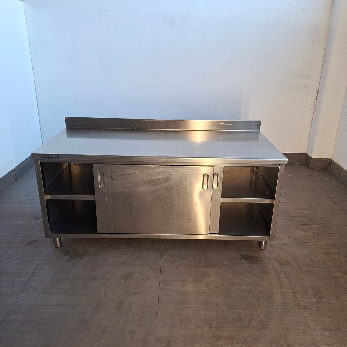 Banco in acciaio per ristorante 2 sportelli L 180 P 80 H 85 Attrezzatura da ristorazione usata Sd Service Store