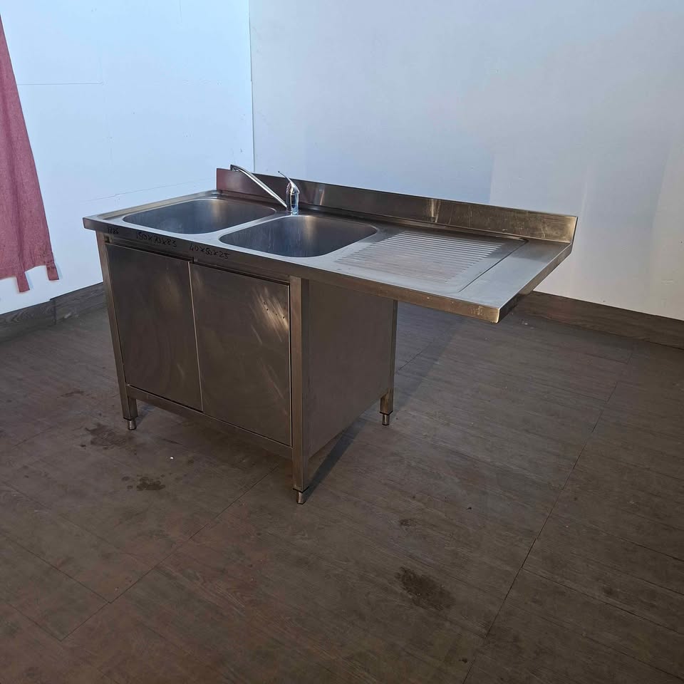Lavandino 2 vasche 50 × 40 × 25 per ristorante con spazio lavastoviglie a pavimento L 150 P 70 H 85 Attrezzatura da ristorazione usata Sd Service Store