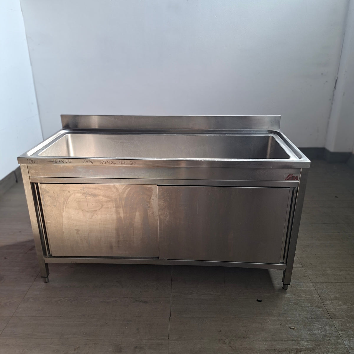 Lavandino armadiato per ristorante (vasca unica grande 145x50x35) L 160 P 70 H 85