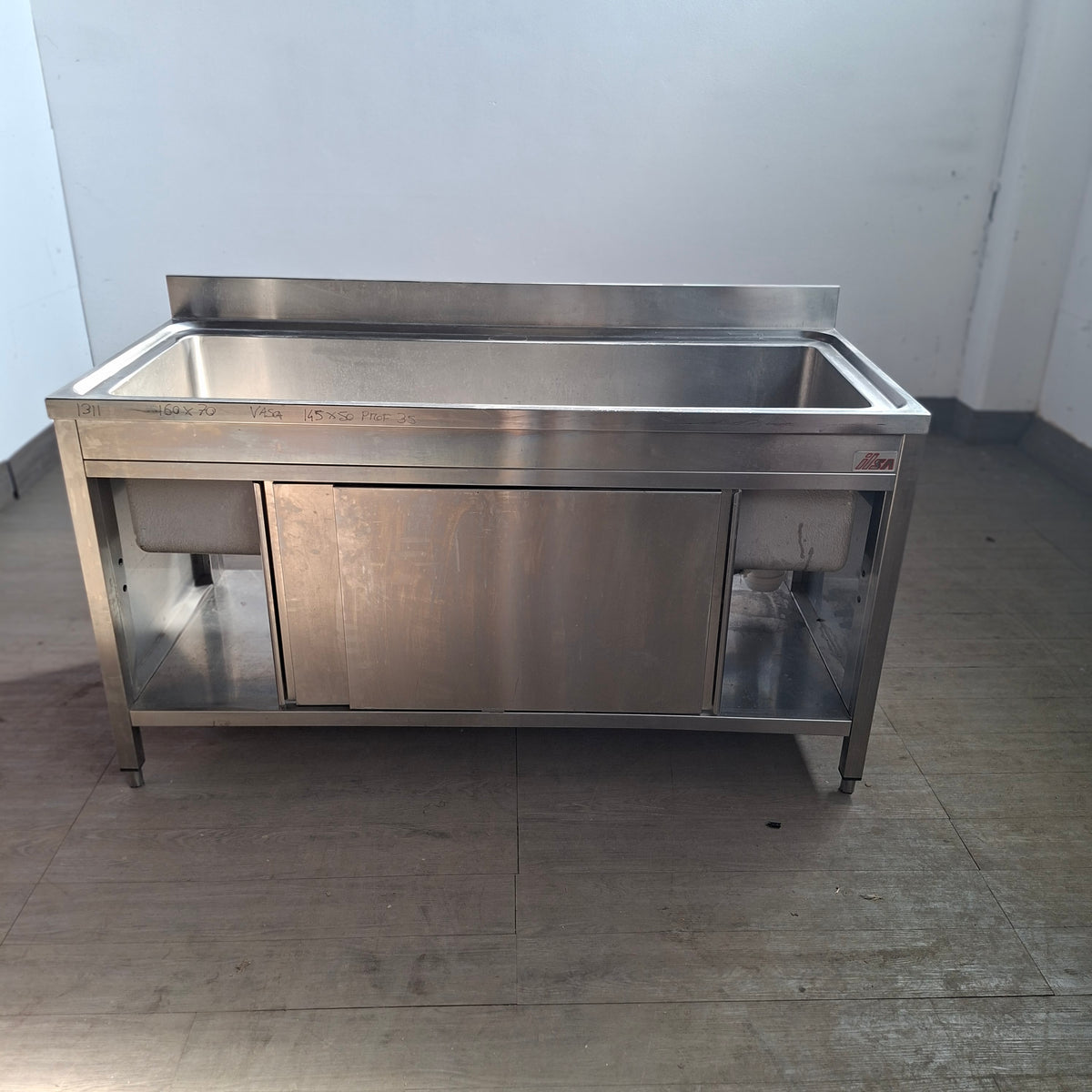 Lavandino armadiato per ristorante (vasca unica grande 145x50x35) L 160 P 70 H 85
