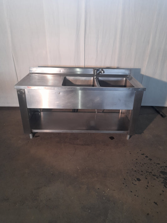 Lavandino usato 2 vasche in acciaio aisi 304 misura L 160 P 70 Alto 85 (misura vasca 45x48x35) Attrezzatura da ristorazione usata Sd Service Store