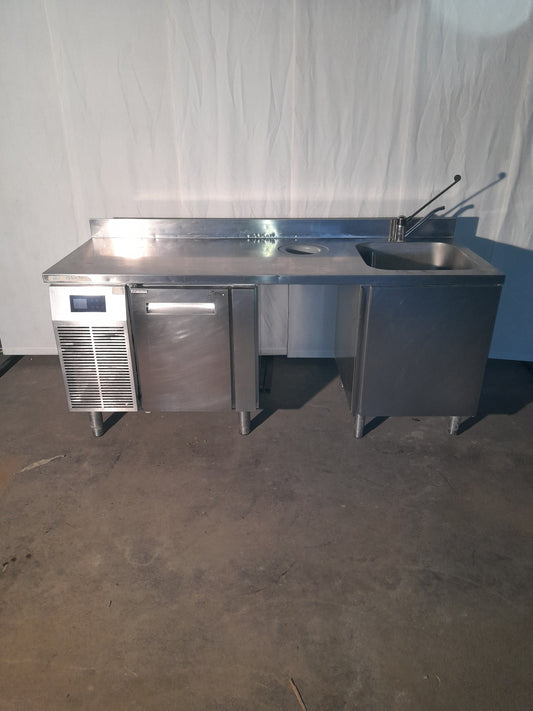 Banco frigorifero positivo Hiber in acciaio inox AISI 304 con 1 sportello e lavandino, L 195 cm, P 70 cm, H 85 cm — usato Attrezzatura da ristorazione usata Sd Service Store