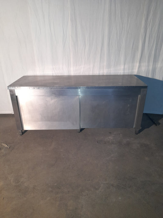 Banco inox AISI 304 con 2 sportelli, L 200 cm, P 70 cm, H 85 cm — usato Attrezzatura da ristorazione usata Sd Service Store