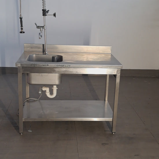 Lavandino inox AISI 304 a 1 vasca 40 × 40 × 29 cm, L 120 cm, P 70 cm, H 85 cm — usato Attrezzatura da ristorazione usata Sd Service Store
