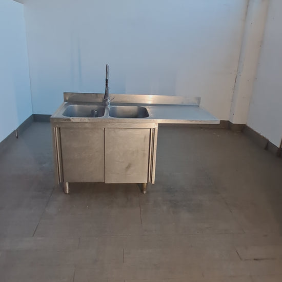 Lavandino a 2 vasche 50 × 40 × 30 cm con 2 sportelli e vano lavastoviglie, L 160 cm, P 70 cm, H 85 cm — usato Attrezzatura da ristorazione usata Sd Service Store