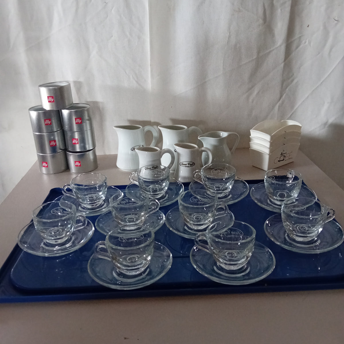 Tazzine da caffè in vetro con piattino e accessori bar — usate Attrezzatura da ristorazione usata Sd Service Store
